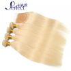 7A Brazilian Virgin Hair With Closure Blonde Brazilian Hair Weave Bundle 1Pc Lace Closure With 3 bundles platinum blonde weave