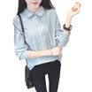 Longyue Women&39s College Wind Dolls Shirt Shirt Tops Embroidery Wild Corduroy Bottom Shirt LWCC172302 Blue L