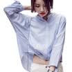 Longyue Women Korean Stripe Bat Sleeve Shirt Collar Lens Nine Sleeve Fashion Shirt LWCC172115 Blue M