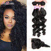 7A Malaysian Loose Wave With Closure Malaysian Hair With Closure Hair Bundles With Lace Closure 3 Bundles Human Hair With Closure