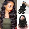Indian Virgin Hair Bundles With 360 Lace Frontal Body Wave Pre Plucked 360 Lace Frontal With Baby Hair 3 Pcs Lot