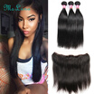 7A Peruvian Virgin Hair With Closure Peruvian Straight Human Hair With Closure 13x4 Ear To Ear Lace Frontal Closure With Bundles