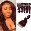 8a Brazilian Virgin Hair With Closure Red Human Hair Weave 3 Bundles With Closure 99j Brazilian Loose Wave With Closure
