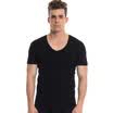 Three guns home service Shu skin cotton ribs stretch V-neck short-sleeved shirt 2 white black 2XL