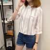 VIVAHEART Korean casual fashion stripes cotton&linen shirt blouse VWCD174141 black striped M