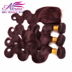 Hot Sale 99J Indian Hair Body Wave With Closure Human Hair Weave With Lace Closures Red Wine 3 Bundles With Closure
