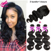 Brazillian Body Wave With Closure 8A Grade Natural Brazilian Virgin Hair 3 Bundle Wet And Wavy Brazilian Human Hair With Closure