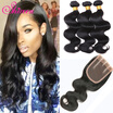 8A Brazilian Virgin Hair With Closure 3PCS Brazilian Body Wave Hair Bundles With 1PC Lace Closure 4x4 Part 100 Human Hair Weave