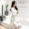 A morning morning 2017 summer dress female big size Slim waist was thin seven-point sleeve round neck print bag skirt skirt in the long skirt S71R0305A111L rice white L