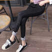 sustory ladies 2017 spring high waist jeans feet nine points Korean version of the curl was thin students pants SU004 dark blue S