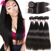 7a Malaysian Straight Hair With Closure 34 Bundles Peerless Virgin Hair With Closure Human Hair Straight Weave With Closure