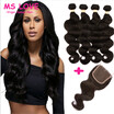 Malaysian Body Wave With Three PartClosure Human Hair 4 Bundles With Lace Closures Malaysian Virgin Hair With Closure Grace Lengt