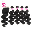 7A Grade Unprocessed Human Hair Virgin Hair Body Wave Free Part Lace Closure Brazilian Body Wave with 4 Bundles Hair Weft