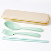 Xin Qin creative travel spoon chopsticks fork wheat straw children Tong children lovely students portable tableware three sets of Nordic green