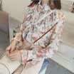 sustory ladies 2017 spring wood ear edge retro floral chiffon shirt female trumpet sleeves casual Slim printing down shirt SU052 white M