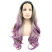 Anogol 3 Tones Ombre Grey Mix Purple Peruca Laco SinteticoLong Wavy Dark Roots Hair Wig Synthetic Lace Front Wigs