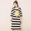 City plus CITYPLUS art smiling face printed round neck stripes fifth sleeves in long section T-shirt women CWTD173455 black&white stripes M
