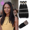 Malaysian Virgin Hair with Closure 3 Bundles with Closure Human Hair with Closure 7A supernova Hair products silk straight