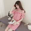 sustory ladies 2017 summer models embroidery net yarn splicing sexy strapless dress short-sleeved wooden ear trumpet sleeves loose skirt SU138 pink M