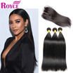 Mink Peruvian Virgin Hair Straight 3 PCS with Closure Soft Peruvian Straight Human Hair Extensions Weave Human Hair Lace