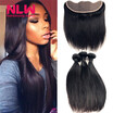 NLW 10A Brazilian virgin human hair 3 bundles with frontal Silk straight hair weaves with frontal