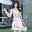 Xian Ya temperament was thin Korean version of the lapel A skirt Slim long long-sleeved printed dress female zx150909 pink XXL