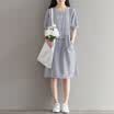 CITYPLUS Sen female art retro cotton&linen casual loose U-shaped striped short-sleeved dress CWQZ172257 stripes L