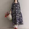 CITYPLUS Arts&Sena Women&39s Retro Round Collar Flower Print Chiffon Loose Large Length One Long Dress CWQZ172457 Color M