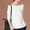 CITYPLUS Arts Fan Sen Department of long-sleeved art embroidery word collar loose underwear T shirt female CWTC171158 white M