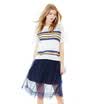 Wandian dress WANDIAN striped short-sleeved shirt loose hollow bottoming shirt 1162H36020 M