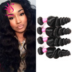 YS HAIR Peruvian Virgin Hair Loose Wave Hair Weave 4 Bundles Unprocessed Loose Wave Human Hair Weave Natural Black
