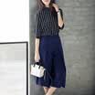 Longyue women&39s vertical stripes in the sleeve chiffon shirt simple wide leg pants suit LWXS173415 black M