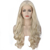 Anogol Blonde Long Body Wave Glueless Peruca Laco Sintetico Heat Resistant Fiber Natural Hair Wigs Synthetic Lace Front Wig