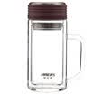 HAERS Glass Tea Cup Double Handle Cup Office Men&Women Tea Cup 400ml Brown