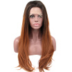 Anogol Long Loose Wave Brown Dark Roots Peruca Laco Sintetico Heat Resistant Natural Wigs Synthetic Lace Front Wig