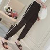 Sustory womens 2017 summer side stripes loose chiffon harem pants womens casual sports slim high waist pants U286 black M