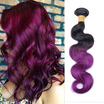 Ombre Brazilian Hair Bundles 1BPurple Remy Body Wave Weaving Natural Human Hair Weave Bundles 1PC Extension