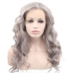 Anogol Ash Sliver Grey Long Body Wave Glueless Heat Resistant Fiber Natural Wigs Peruca Laco Sintetico Synthetic Lace Front Wig
