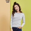Semir Knitwear Female 2017 Fall Slim Shiny Sweet Striped Stretch Stretch 12316010201 White Gray S