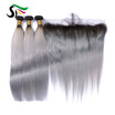 9A Grade 1B Grey Ombre Lace Frontal Closure With Bundles 3 Pcs Straight Brazilian Virgin Human Hair Bundles With Frontals