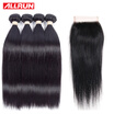 Brazilian Virgin Hair With Closure 4 Bundles Straight Tissage Bresilienne Avec Closure 7A 44 Swiss Lace Middle Brown