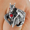 Mens Stainless Steel Glass Ring Band Silver Tone Skull Dragon Bat Wing