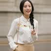 Yan Man INMAN 2017 autumn new linen cotton fun embroidered rounded corners of the literary shirt female 1873011049 pearl white S