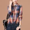 City plus CITYPLUS 2017 autumn new women&39s art retro lattice loose lapel shirt shirt CWCS178160 orange grid XL