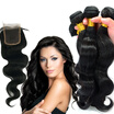 QDKZJ Brazilian Virgin Hair Body Wave With Closure Brazilian Virgin Hair 3 Bundle with Closure Body Wave Hair With Closure
