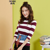Semir Knitwear Female 2017 Autumn Striped Stripe Shirt Women Elasticity Shirt 14316070213 White Red Tone XL