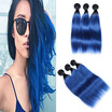 Brazilian Virgin Straight hair Ombre Human Hair 1Bblue Sew In Weft 8A Grade Virgin Ombre Brazilian Hair Extension 4 Bundles