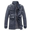 Fashion Mens leather jackets brand men standing collar&long sections Slim washed velvet coat locomotive Piga
