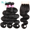 Ms Luna Brazilian Body Wave Hair Lace Closure With 4 Bundles Brazilian Body Wave Human Hair 7AGrade Body Wave Bundles With Closure