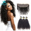 Noble Hair 3 Bundles Malaysian Kinky Curly Hair Weaves Bundles With Lace Frontal Closure